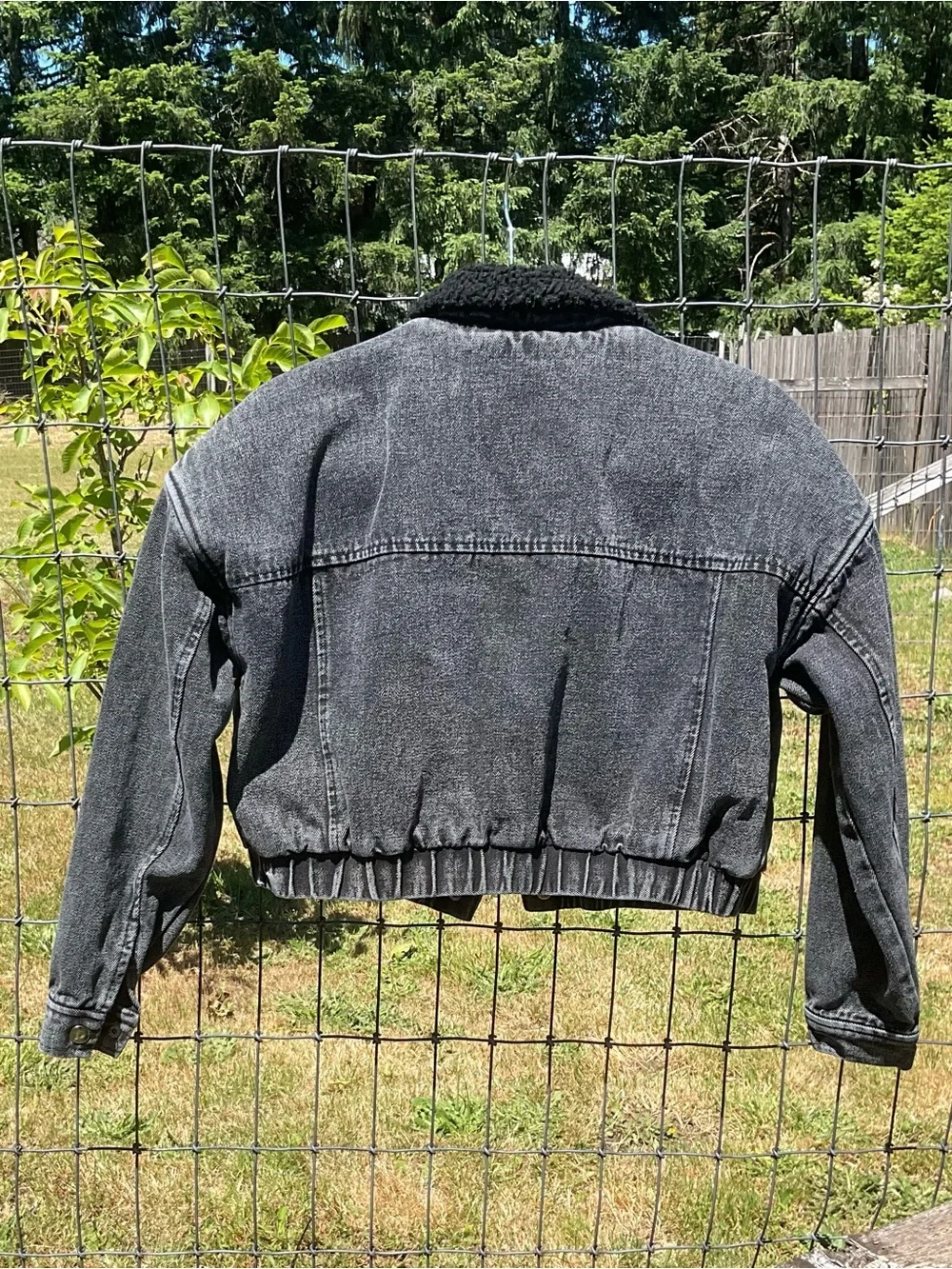 Highway Jeans Sherpa Lined Cropped Denim Jacket Black Wash Size M